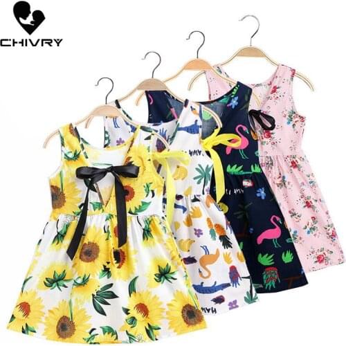Children Summer Dresses Kids Baby Girls Sleeveless Flower Print Cotton and Linen Floral A-line Dress Summer Dresses for Girls
