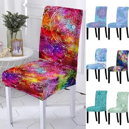 Elastic Spandex Mandala Flower Chair Cover High Back Chair Protector Case for Resterant Wedding Party Dining Room Decoration