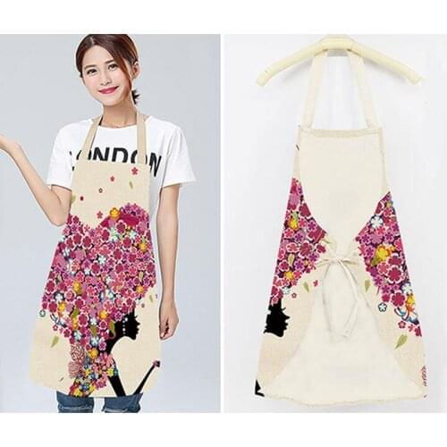 Cotton Linen Apron Flower Butterfly Girl Printed Kitchen Aprons for Women Home Cooking Baking Waist Bib Pinafore kid apron