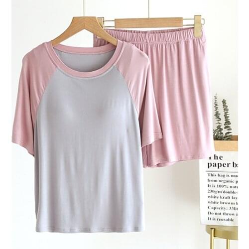 Fdfklak Womens Casual Suit Summer 2021 New Modal 2PCS Female Pijama Home Wear Shorts Comfort With Chest Pad Pajama Set