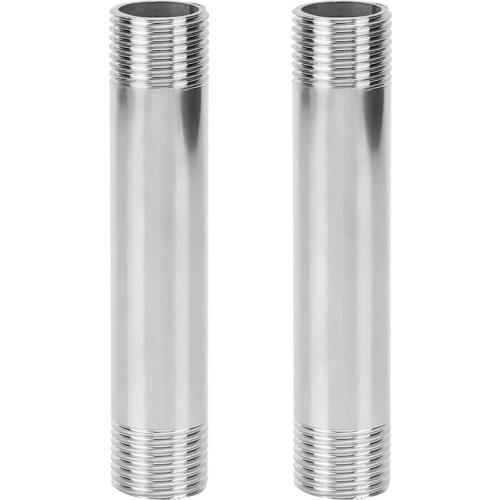 2Pcs 10cm Length 20mm/25mm Diameter Stainless Steel Equal Diameter Threaded Pipe Nipple Connector Plumbing Fittings