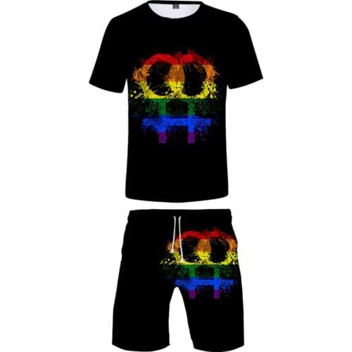 LGBT Fashion 3D Print Two Pieces Suit Men Women Outfit Rainbow Flag Lesbians Gays Harajuku T-shirts shorts Clothes