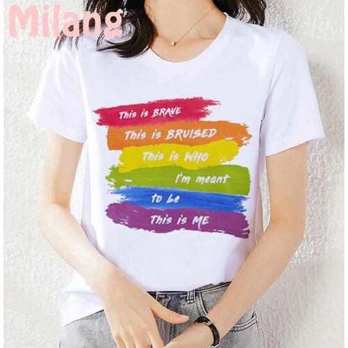 Pride Lgbt Gay Love Lesbian Rainbow Design Mujer Camisetas White Tops T Shirts Summer Aesthetics Graphic Short Sleeve Polyester