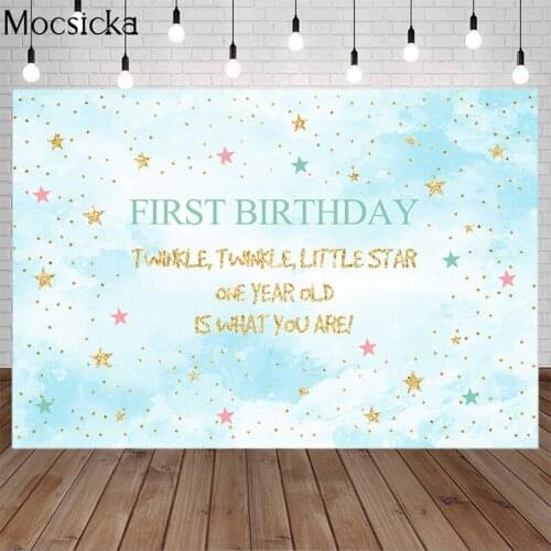 Mocsicka Blue Sky Stars Photography Background First Birthday Backdrops Child Portrait Customizable Name Decoration Props Studio
