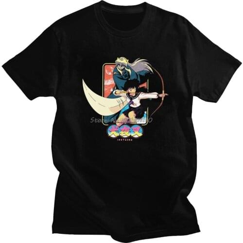 Fashion Male Vintage Inuyasha Shirt Kagome T-Shirt Short Sleeves Cotton Lord Sesshomaru Tshirt Anime Dog Demon Tee Graphic Tops