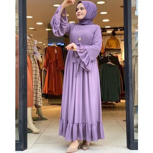 Donsignet Muslim Dress Women Flared Sleeve Chiffon Dress Muslim Fashion Robe Dubai Abaya Turkey Saudi Arabia