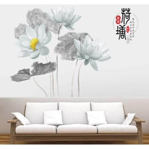 Chinese Style Lotus Wall Stickers Living Room Home Decor Vintage Sofa Background Mural Wallpaper