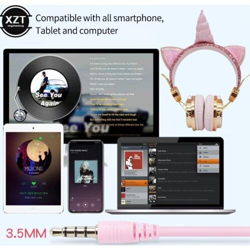 Cute Unicorn 3.5mm Wired Headphone With Microphone Girls Daugther Music Stereo Earphone PC Mobile Phone Gamer Headset Kids Gift