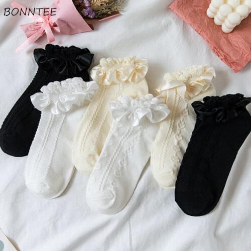 Socks Women Cute Lolita Designer Kawaii Daily Harajuku Femme Funny Sock Japanese Fashion Spring Lace Patchwork Low Tube Lovely