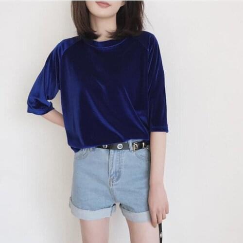 2020 New Women O-neck velvet shirt sexy bodysuits half sleeve velour blouse fashion streetwear bouse casual tops plus size M-7XL