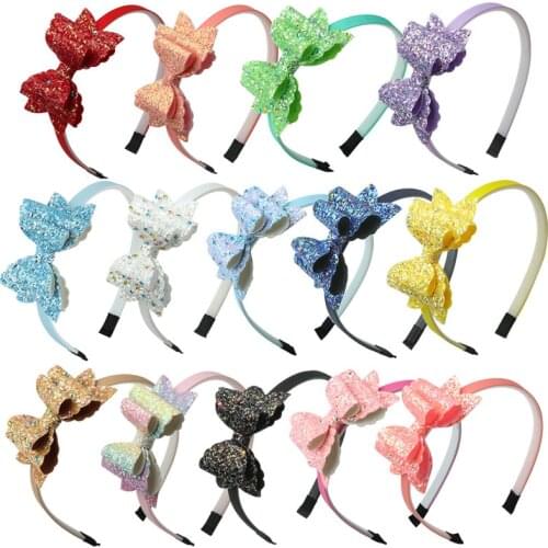 1PC Princess Glitter Hair Hoops Tiara for Girls Bow Headbands Lovely Sequins Shiny Hairbands BB Party Hair Accessories Boutique