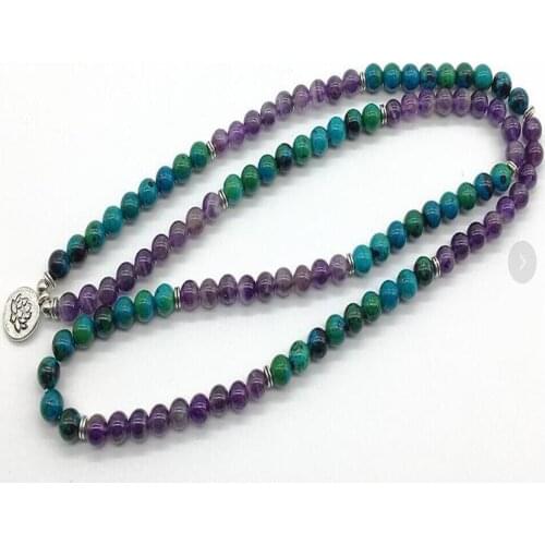 8mm Natural Amethyst Lapis Lazuli 108 Bead Mala Necklace Meditation Spirituality Yoga Classic Colorful Reiki Lucky