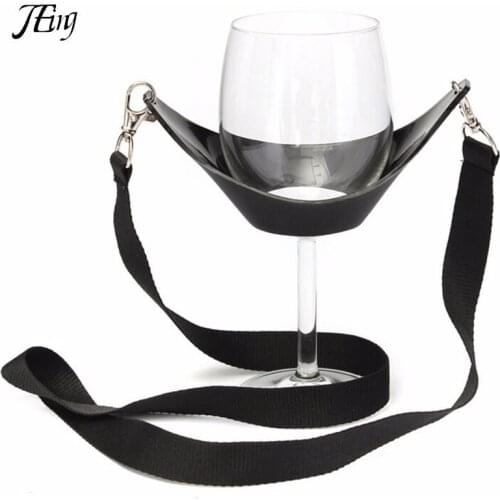 Portable Black Wine Glass Holder Strap Wine Sling Yoke Glass Holder Support Neck Strap for Birthday Cocktail Party Bar Tools