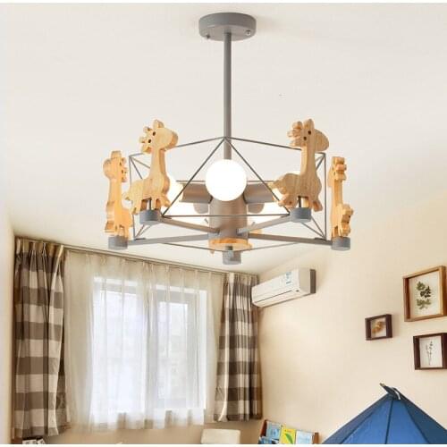Nordic style makaron personality deer bedroom ceiling light log modern simple childrens room light