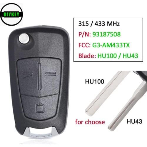 DIYKEY 315 / 433MHz PCF7946 Chip FCC: G3-AM433TX Flip Remote Key for Vauxhall/Opel Vectra C,Signum 2003-2007 HU100 HU43 93187508
