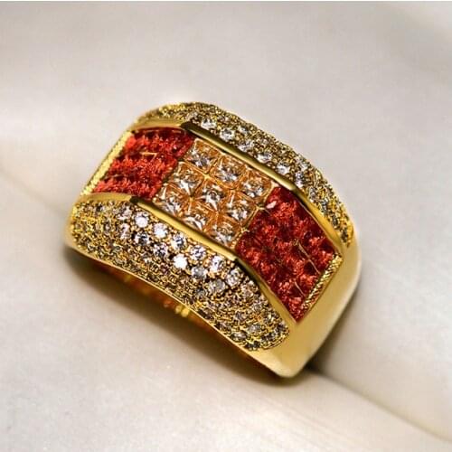 Luxury Two Tone Zircon Engagement Ring for Women Fashion Red Crystal Personality Jewelry Elegant Gold Color Ladies Rings