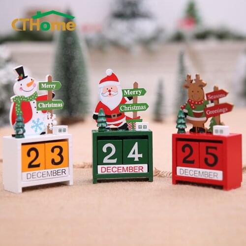 Christmas Wooden Calendar Ornaments Creative Mini Wooden Date Christmas Decoration Santa Claus Gift 2022 New Year Xmas Decor