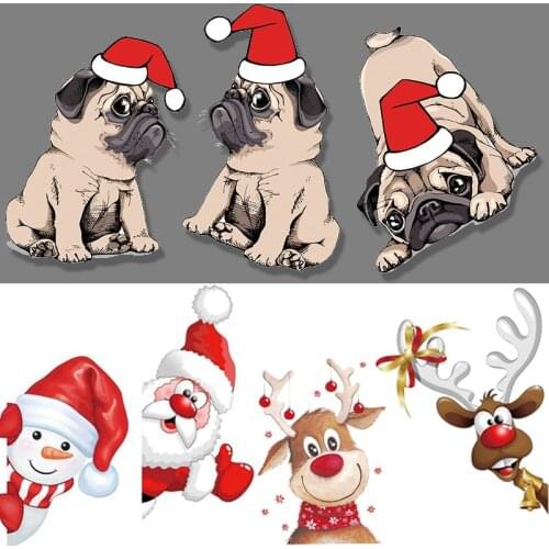 Christmas stickers thermo iron on transfers for clothing heat transfer termoadhesivos parches Christmas Santa Claus deer stripes