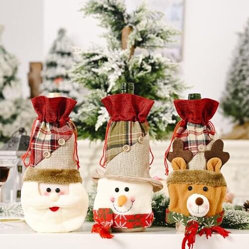 Christmas Wine Bottle Cover Linen Lattice Wine Bottle Cover Cartoon Snowman Wine Bottle Bag Wine Cover Christmas Decorations