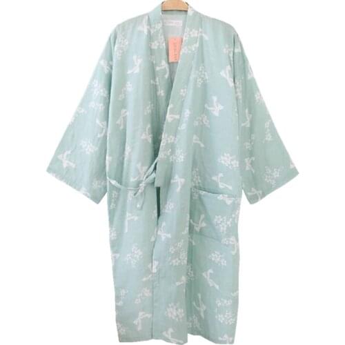 Shanghai Story Women Cotton Three-quarter Sleeves Kimono Bathrobe With Pockets Robe Printed Flower Pajamas 4 Color