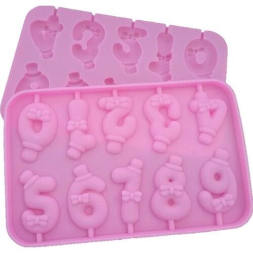 0-9 Number Lollipop Silicone Candle Mold Bow Hat Chocolate Candy Mold DIY Birthday Candle Molds Fondant Cake Decorating Tools
