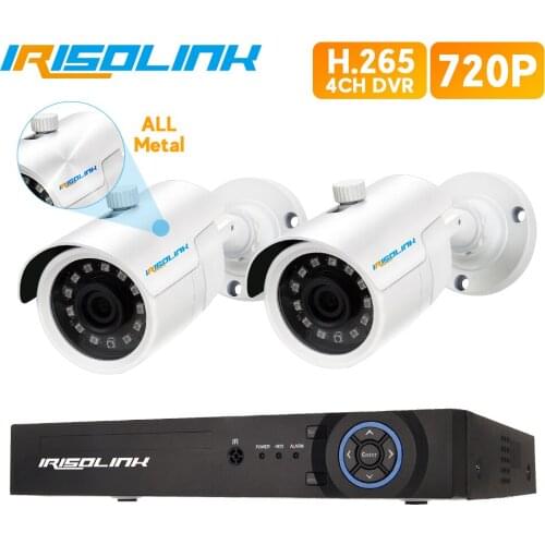 Irisolink 720P Video Surveillance System 2pcs NightVision Indoor/Outdoor CCTV Cameras 4CH H.265 1080N DVR Security Camera System