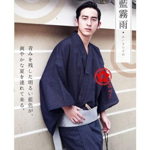 Traditional Men Kimono Gown 5PCS Japanese Style Samurai Cosplay Costumes Vintage Print Male Yukata Haori Kimonos Dress M-XL