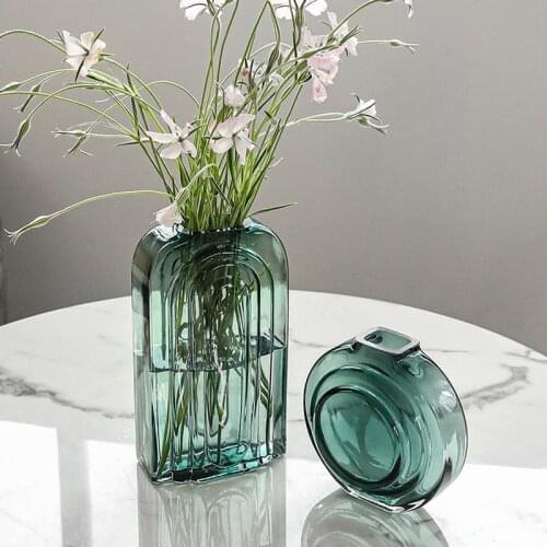 Nordic green style black glass vase round modern decoration flower pots room decoration terrarium glass table vessels