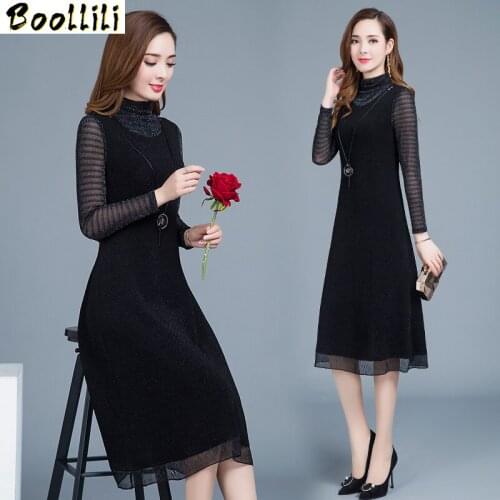 Spring Autumn Dress for Women Vintage Korean Mesh Dress 2020 Plus Size Black Maxi Dress Elegant Dresses Clothes Vestidos