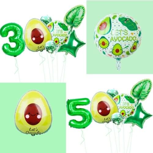 1set Green Avocado Shaped Aluminum Foil Balloon Fruit Party Food Festival Childrens Birthday Party Decoration Round Balloons
