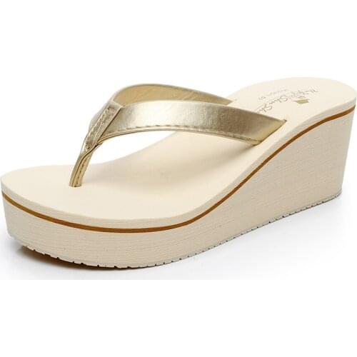 High-heeled Flip Flops Women Fashion Thick-Soled Slope Heel Sandals and Slippers Seaside Beach Non-slip Outer Wear Summer Shoes