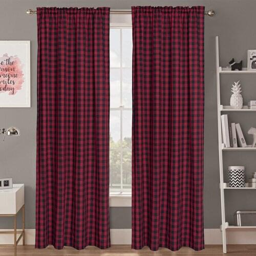 American Red Geometric Plaid Window Curtains Semi Shade Cloth Blackout Curtain for Bedroom and Living Room Christmas Decor