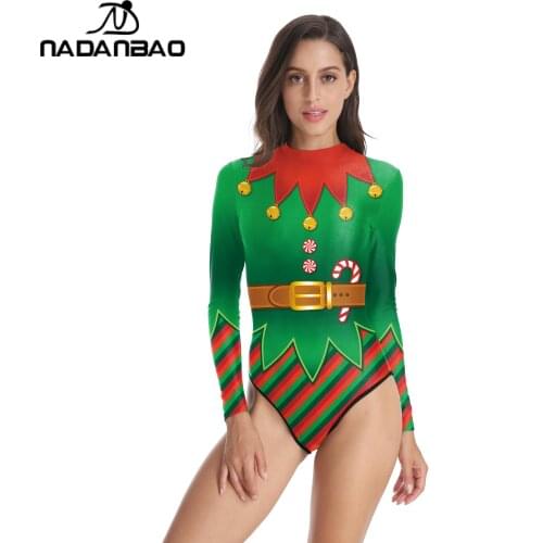 NADANABO Christmas Clown Print Surfing Swimsuit For Womens Sexy Long Sleeve Push Up Summer Bath Suit