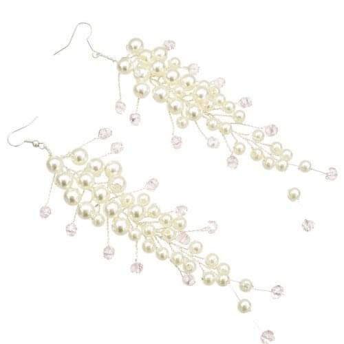 Fashion Crystal Pearls Butterfly Wedding Forehead Bridal Jewelry Set Earring Headband Bride Women Prom Hair Accessories Ornament