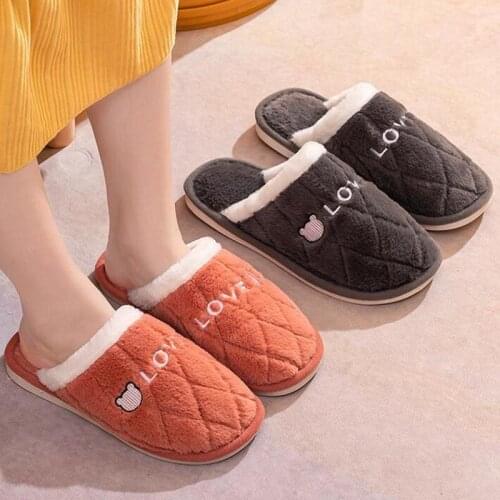 Winter Ladies Slippers for Home Warm Flock Solid Womens Cotton Shoes Plush Soft Comfortable Indoor Flats Womens Footwear