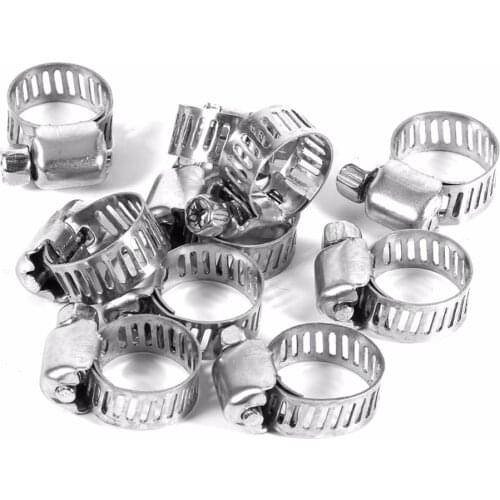 High quality 10 Pcs Adjustable Stainless Steel Drive Hose Clamps Fuel Line Worm Clips 3/8"-1/2" Drive Hose Clamps Worm Clip
