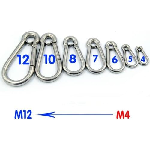 10PCS/LOT 304 Stainless Steel M4/5/6/7/8/9/10/12 Eyelet Spring Quick Hook Secure Lock Hook Hiking Camping Carabiner Snap Hook