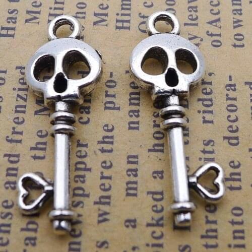 150pcs Skull Key Charms 10mm x 26mm DIY Jewelry Making Pendant antique silver color