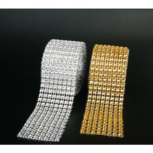 2M/roll Silver Color Diamond Mesh Rhinestone Wraps Ribbon Gold Crystal Roll Trim Sparkle Mesh Wrap for DIY Wedding Decoration