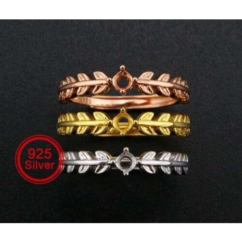 3MM Round Prong Ring Settings Stackable Tree Leaf Solid 925 Sterling Silver Rose Gold Plated DIY Adjustable Ring Bezel 1210091