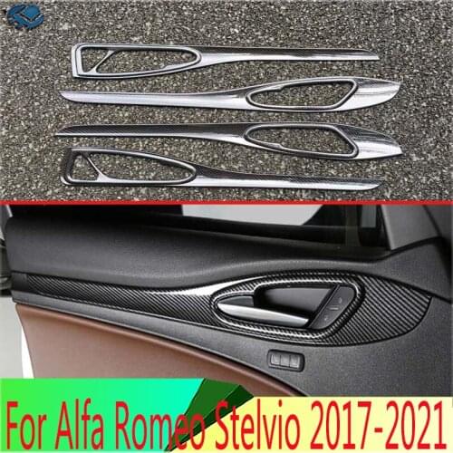For Alfa Romeo Stelvio 2017 2018 Car Accessories Carbon Fiber Style Inner Door Handle Cover Catch Bowl Trim