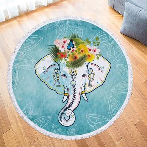 Elephant Printed Large Round Beach Towel Print for Adult Yoga Mat Blanket Absorbent Soft Bath Towel Tapestry 150*150cm