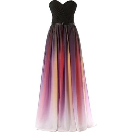Black Gradient Color Prom Dresses Long Sweetheart Ombre Chiffon Evening Gowns Pleated Party Dress vestidos de fiesta