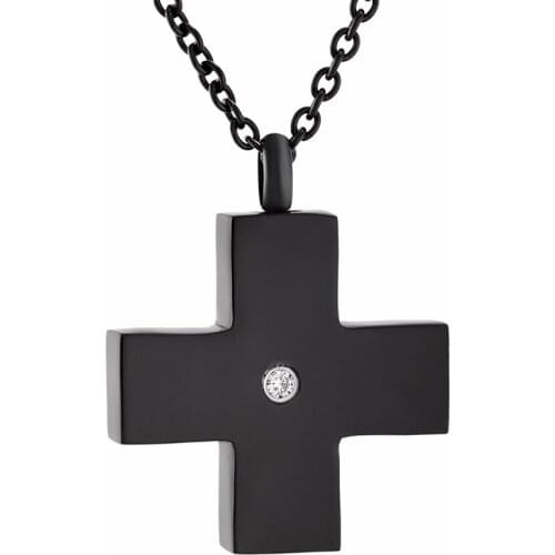 CMJ9846 Never Fade Stainless Steel Colar Black Cross Cremation Pendants for Ashes Memorial Jewelry With Crystal Inlay