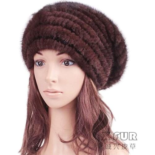 CX-C-127B Super Size And Quality Casual Genuine Mink Animal Knit Caps