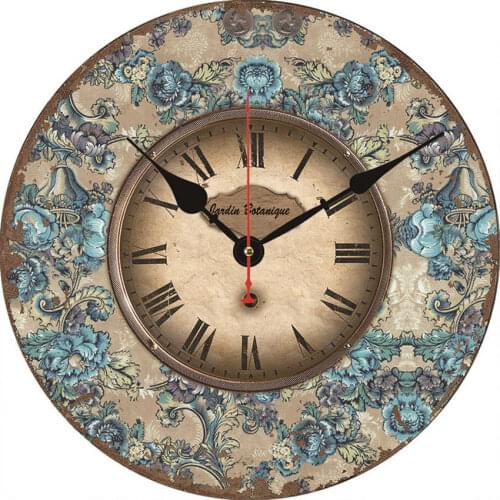 Wooden Wall Clock Celadon Floral Roman Round Wall Clock For Home Decor Living Room No Ticking Sound Rustic 12 Inch Clock