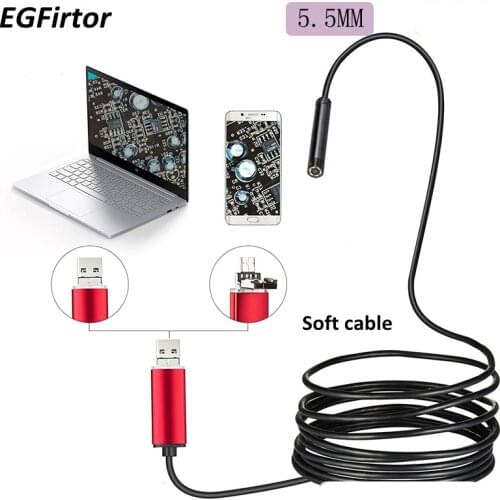 5.5mm Lens Endoscope Camera USB OTG Snake Endoscope Red Waterproof Inspection Pipe Camera Borescope For Android Phone PC
