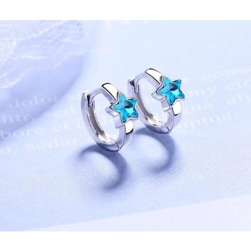 Fantastic Blue Crystal Star Stud Earrings Silver Plated Small Cute Earrings For Women Jewelry Gifts Jewelry