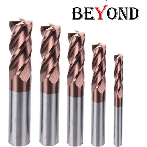 BEYOND EndMill HRC60 4 Flute 1mm 6mm 8mm 10mm Milling Cutter woodwork Tools фреза Alloy CNC 4 Edge Carbide Router Bit End mills