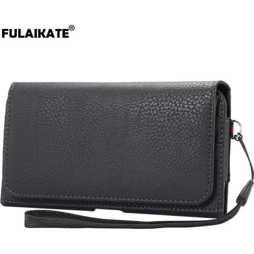 FULAIKATE 6.3" Lanyard Litchi Wallet Bag for Samsung Galaxy Mega GT-i9200 Card Pocket Waist Universal Holster for S8 Plus Case